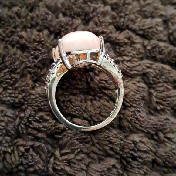 Premium Peruvian Pink Opal and Orissa Rhodolite Garnet Bypass Ring - Picture 5 of 5